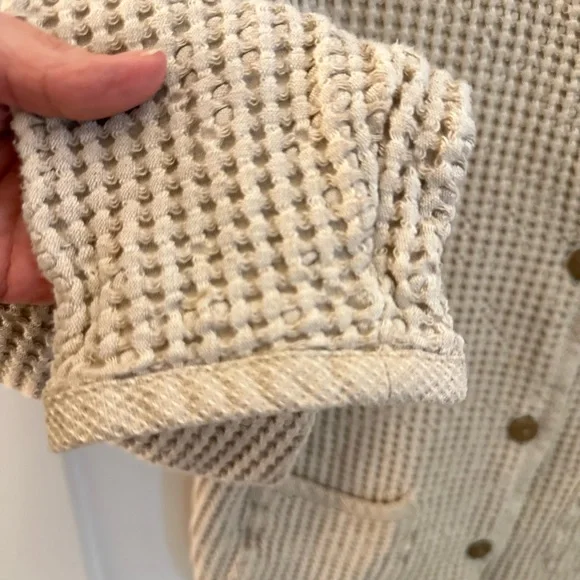 Y2K VINTAGE Waffle Linen-cotton blend tan bohemian lagonlook cottagecore jacket - Picture 7 of 11